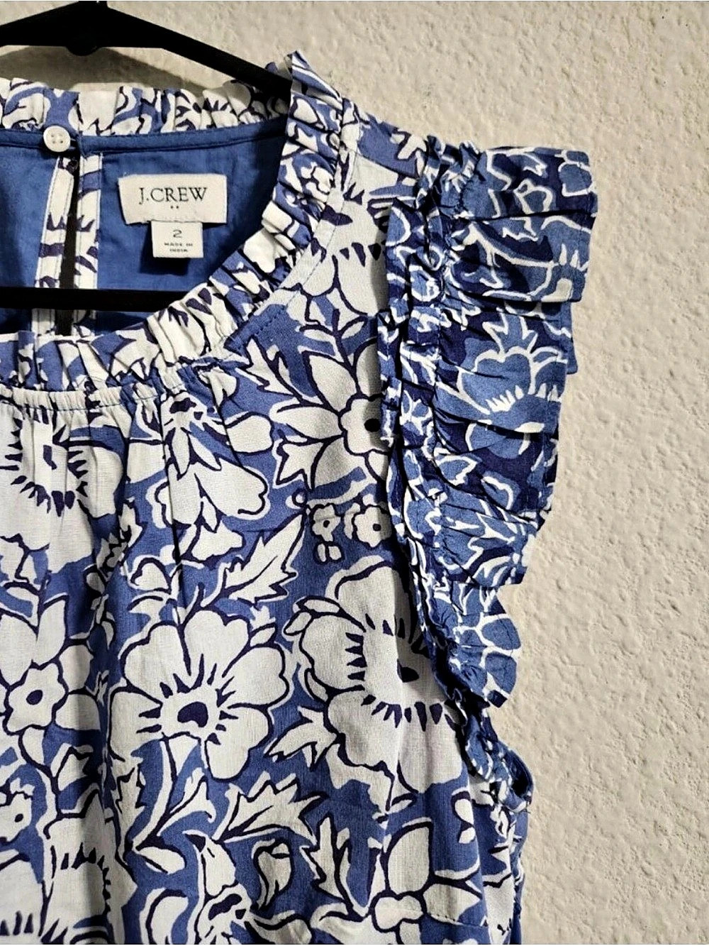 J.Crew Ruffle Tiered Floral Mini Dress Blue & White - size 2 - Picture 4 of 6